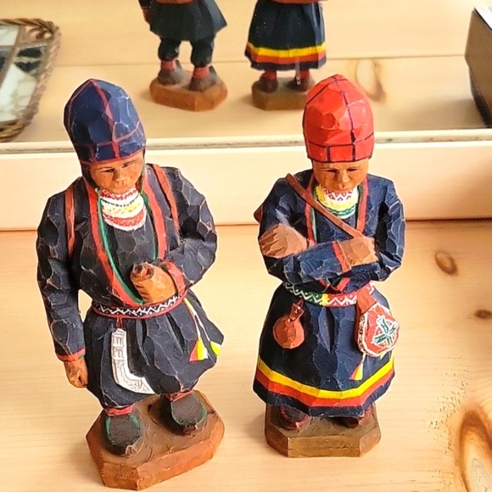 Torborg Lindberg  T.L. Signed Sami Carved Wood Cut Figurines